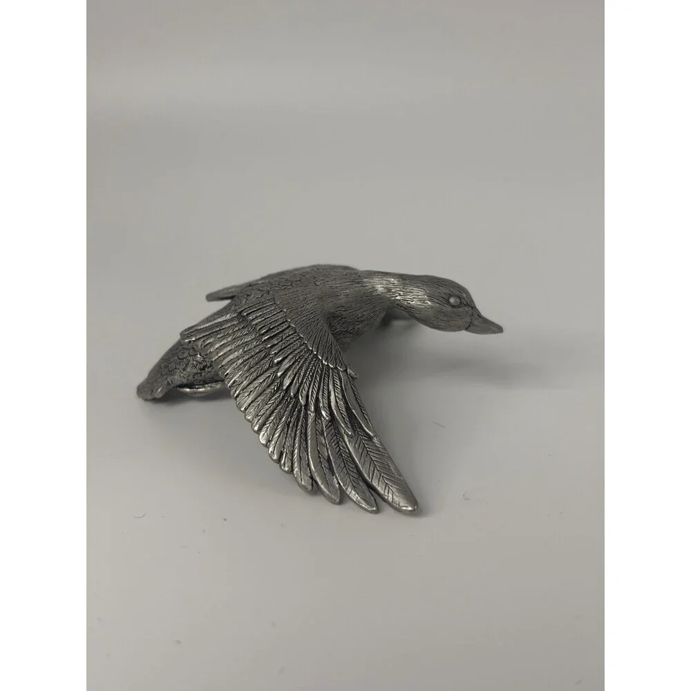 Flying Mallard Duck Pewter Vintage Metal 3”x2.5”x1”